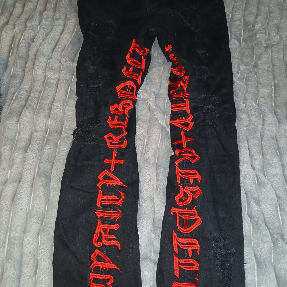 Stylish Black Skinny Jeans with Red Accents